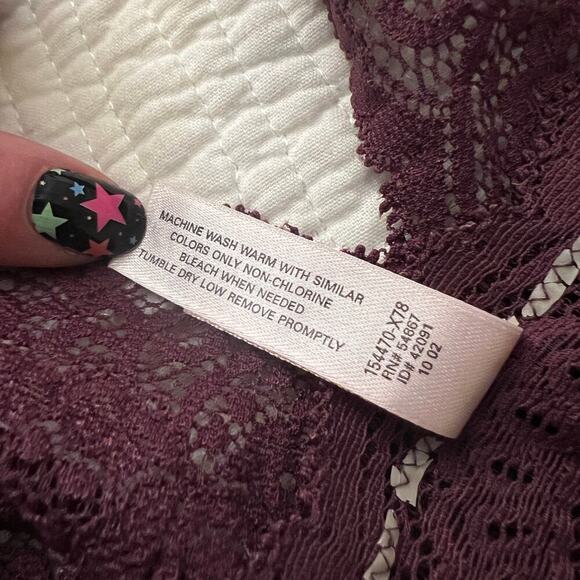 Victoria’s Secret VINTAGE Longline Lace Bralette Womens M Purple Coquette Floral - Picture 8 of 10
